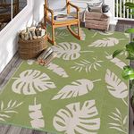 Outdoor Rug 6' x 9'Tropics Palm Leaves Reversible Plastic Straw Mat, RV Camping Waterproof Area Rugs Non Shedding Portable Indoor Decor Carpet for Picnic Beach Patio Backyard Deck (6' x 9'Green)