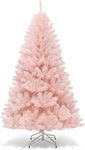 Costway 1.8M Pink Christmas Tree, Artificial Hinged Christmas Tree w/ 617 Tips, Premium Soft PVC Needles, Sturdy Metal Stand, Quick Set Up & Easy Storage, Ideal for Home, Office and Shops