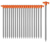 Cheardia 20 Pack Tent Stakes Heavy Duty, 10.25 Inch Yard Stakes Non-Rust Metal Tent Pegs Ground Stakes Tent Spikes for Camping Patio, Garden, Canopies, Grassland, Outdoor – Orange