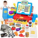 Dreamon Toy Till Cash Register with Scanner for Kids, Mini Kids Shop Play Till for 3 Year Old Girls Boys, Pretend Role Play Money Food Learning Toys Gift for Toddler