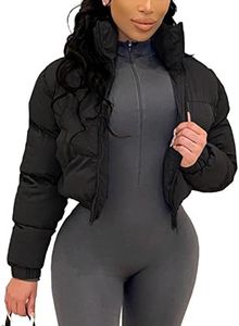 Tanming Women's Cropped Puffer Jacket Full Zip Lightweight Black Short Winter Coat, #3 Black, Small