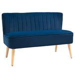 HOMCOM 2 Seater Sofa for Living Room, Modern Velvet Fabric Couch, Armless Loveseat Sofa Settee with Wood Legs for Bedroom and Home Office, Blue