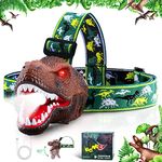 Dysaim Kids Headlamp,Rechargeable T-Rex Dinosaur Headlamp for Kids and LED Head Lamp Camping Gear Flashlight,Hiking Accessories Headlight Toys,Four Light Modes Suitable for Reading/Party Gift