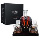 The Wine Savant Diamond Whiskey Decanter, Great Gift! 750ml with 4 Diamond Glasses and Beautiful Mahogany Wooden Holder Liquor, Scotch, Rum, Bourbon, Vodka, Tequila Decanter, Gifts for Dad