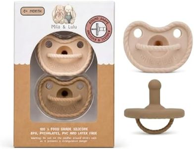 Mila & Lulu Round Silicone Pacifiers (Set of 2) – 100% Food-Grade, One-Piece Design, Soft Round Nipple, Airflow Shield, Multi-Use Pacifier & Teether for Newborns and Infants 0+ Months - Beige/Hazel