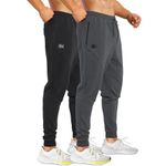 BROKIG Men's Carrot Sweatpants with Zipper Pockets Tapered Joggers Men Track Pants for Workout Jogging Gym Casual(Classic Black/Classic Dark Grey,Large)