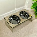 ClowderX Basic Pet Feeding Bowls with Stand for Cats and Small Dogs, Two Removable Stainless Steel Bowls 2 X 500 Ml