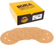 Dura-Gold Premium 100 Grit 6" Gold Sandpaper Discs, 6 Hole Pattern Dustless, Box of 50 - Hook & Loop Backing for DA Sander, Finishing Coarse Sanding Abrasive Automotive Paint, Woodworking Wood, Metal