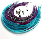 Feather hair extension Feather Hair Extensions 100% Real Rooster Feathers Long Violet Purple Blue Colors 20 Feathers With 20 Beads And Loop Tool Kit By