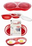 Home Fittings ® Microsafe Easy Cook Microwave 3 in 1 Microwave Egg Poacher Cooker. Omelettes, Dishwasher Safe and BPA Free RED with Clear Lid