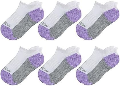 Sunew Big Girls Socks, Girls’Lightweight Comfort Athletic Low Cut Socks Daily Ankle Socks,6-Pair White Purple 8-11 Years