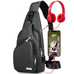 Waterproof Sling Bag Crossbody Backpack for Men Women Sling Backpack Hiking Daypack Multipurpose Cross Body Chest Shoulder Bag with USB Charger Port & Headphone Hole for Outdoor Walking Travel (Grey)