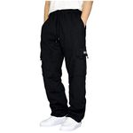 Mens Fleece Open Bottom Sweatpants with Pockets Loose Baggy Straight Leg Jogger Sweatpants Heavyweight Lounge Trousers(Xa-Black,L)