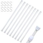 DeElf 8 Pack Small Tension Rods 15.7 in to 28 in Spring Extendable Bars for Kitchen Cupboard Utensils, Closet, and Cabinet, White