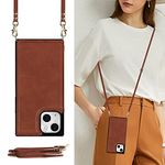 UEEBAI Crossbody Wallet Case for iPhone 13/iPhone 14 6.1 inch, Kickstand with Adjustable Removable Lanyard Neck Strap Case Card Holder Case Shockproof Cover Magnetic Clasp Cover Flip Case -Brown