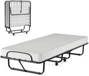 COSTWAY Folding Bed with 10cm Memory Foam Mattress, Portable Foldable Rollaway Guest Bed on Wheels, Metal Frame Space-Saving Compact Fold up Bed Office Camp Sleeper for Adults, Small Single, 190x80cm