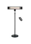 Devola Platinum Patio Heater, 3 Power Settings, with Remote Control Carbon Fibre Elements, IP65 (1800W With Stand, Black) - DVPH18PSMB