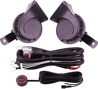 AOLIHAN Air Horn for Truck,Super Loud Train Horn,12V Waterproof Electric Snail Horn,Horn for Car,Motorcycle, Truck,Train(black horn with wire and button)