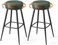 VASAGLE EKHO Collection - Swivel Bar Stools Set of 2, Bar Height Backless Bar Stools, Synthetic Leather with Stitching, Mid-Century Modern, 30-Inch Tall Kitchen Barstools for Home Bar, Forest Green