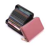 COMSY Credit Card Holder RFID Blocking PU Leather Mini Credit Card Wallet Purse Compact Accordian ID Cards Bag with Zipper for Women Men 18 Card Slots,Dark Pink