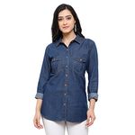 Keshav Srushti Women Blue Washed Smart Regular Fit Solid Casual Denim Shirt