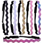 FROG SAC 6 Glitter Elastic Headbands For Girls, Adjustable Non Slip Thin Stretch Wavy Sport Headband Hair Bands for Teens, Cute Stretchy Zig Zag Nonslip Teen Girl Sport Hair Accessories