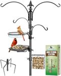 Gray Bunny 91” Bird Feeder Pole, Bird Feeder Stand Set with 7 Accessory Attachments with Multiple Shepherds Hook for Bird Feeders for Outside, Sturdy 5-Prong Base, Stainless Steel Bird Feeder Hanger