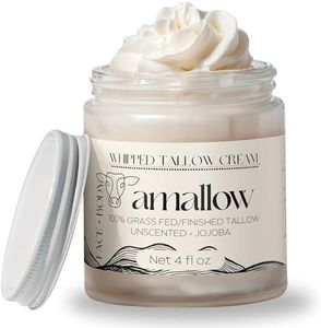 Amallow 100% Grass Fed Beef Tallow for Skin Care - Face + Body - Whipped Moisturizer for Sensitive Skin - Natural Lotion, 4 FL. oz. (Unscented + Jojoba Oil)