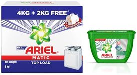 Ariel Matic Top Load Detergent Washing Powder ? 4 Kg+2 Kg Free & 4In1 Pods Detergent Pack 18 Ct -for Top & Front Load Washing Machine Only