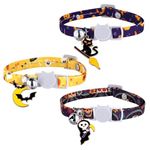 3pcs Halloween Cat Collar, Festive Kitten Collar Breakaway Halloween Cat Collar with Bell Playful Kitty Collar Holiday Kitten Collar Decoration Accessories for Puppy Kitten