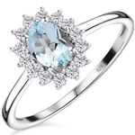 TJC Blue Topaz Halo Ring for Women in Platinum Plated 925 Sterling Silver Size W Prongs Setting November Birthstone Metal Wt. 1.69 Grams