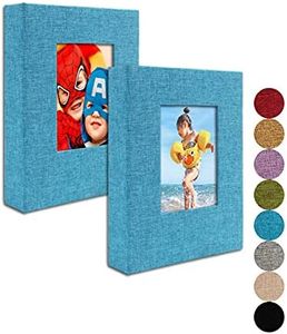 Small Photo Album 4x6 – Clear Pages, Linen Cover with Front Window, Pack of 2, Each Small Album Holds 52 Photos, Small Brag Book Photo Album for 4x6 Photos, Blue Fabric