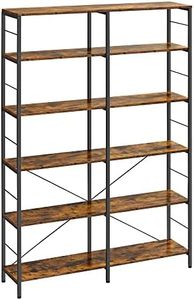 VASAGLE 6-Tier Tall Bookshelf, Bookcase, Large Metal Shelf, 11.8 x 47.2 x 67.9 Inches, for Living Room, Kitchen, Pantry, Study, Home Office, Rustic Brown and Black ULLS114B01