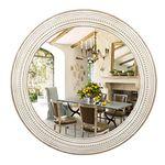 Reflinto 24 inches Wood Round Decorative Mirrors for Wall Decor, Rustic Circle Mirror for Bedroom, Bathroom, Living Room, Entryway Boho Mirror for Home and Office