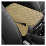 Thin Arm Rest Cover for Car,Leather+Memory Foam Center Console Cover with Storage Bags,Universal Middle Console Cover Car Accessories Interior for Most Car Center Consoles (Beige)