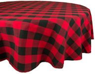 DII 100% Cotton, Machine Washable, Dinner, Summer & Picnic Tablecloth 70" Round, Red & Black Buffalo Check, Seats 4 People