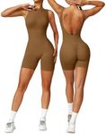 OEAK Womens Sleeveless Jumpsuits Seamless Shorts Unitards Scrunch Butt Lift Bodysuits Tummy Control Tank Top Workout Bodycon Brown M