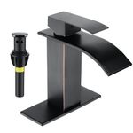 Fransiton Black Bathroom Faucet Bathroom taps 1 or 3 Hole Bathroom Sink Faucet Single Handle washroom Waterfall Faucet with Deck and Pop-up Drain