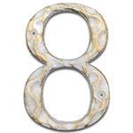 5.5 Inch High Home Address House Numbers- Unique Cast Iron Metal Mailbox Number/Letters for Outside or Front Door, Handmade Gold & White Finish (Number 8)