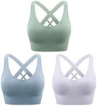 Heersan Women's Sports Bra, Push Up Sports Bra Without Underwire, Crossback, Seamless Strong Hold Sports Bra with Removable Padded for Fitness, Running, Jogging, Yoga, 3 PiecesWhite+Grey Blue+Light