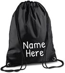 cf Custom Funky Personalised Premium Drawstring Gym Bag (Embroidered Name) Kids Children Boys, Girls Backpack, (Black)