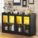 YITAHOME Sideboard Buffet Cabinet with Storage, Coffee Bar Cabinet w/LED Light, Adjustable Shelves, 55'' Storage Cabinet with 4 Doors for Kitchen, Living Room, Black