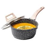 CAROTE Saucepan with Lid,Nonstick Milk Pan for Induction, Gas and Electric Hobs, Small Cooking Pot with Pour Spout (18cm, Classic Granite)