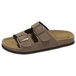 Project Cloud Men's Slippers - Genuine Leather Sandals w/Memory Foam - Men Footwear & Slides for Men w/Cork Footbed - Flip Flops for Men w/Straps - Non-Slip Mens Slides (Arizona), Chocolate, 8.5-9