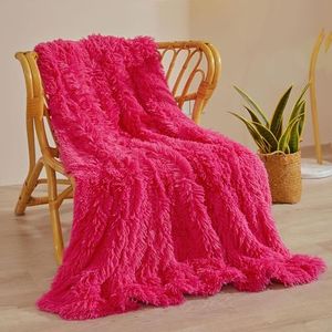 XeGe Luxury Faux Fur Throw Blanket, Hot Pink Soft 50x60 Fluffy Blanket Throw, Shaggy Plush Decorative Couch Blanket, Cute Furry Bed Throw Fuzzy Office Lap Blanket for Bedroom Living Room, Hot Pink