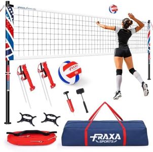 Fraxa Heavy Duty Aluminum Volleyball Net Set for Outdoor Portable | Rust-Resistant Poles, Anti-Sag, Professional 32 ft Regulation for Beach & Grass ,3 Official Height Adjustable, Carry Bag