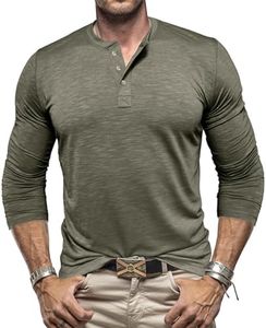 Volemo Henley T Shirt Uomo a Manica Lunga T-Shirt Basic con Bottoni Uomo Top Casual Verde M