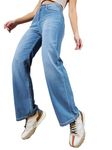 Miss Chase Women's Wide Leg High/Mid Rise Regular Length Jeans (Plus (MCSS24DEN79-02-158-28, Light Blue, 28)