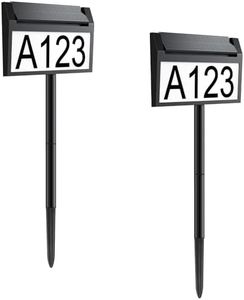 Solar House Number Sign, deerdance LED Illuminated Outdoor Address Plaque with Smart Control, 3-Color in 1 Waterproof Solar Powered House Number Light with Stakes for Outside Home, Yard, Street, House -2Pcs