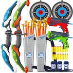 Doloowee Bow and Arrow Set Kids with LED Lights, Includes 2 Bow, 20 Arrows, 2 Targets, 2 blaster toy guns and 20 Foam bullets, Indoor and Outdoor Game for 3 4 5 6 7 8 9 10 Years Old Boys Girls